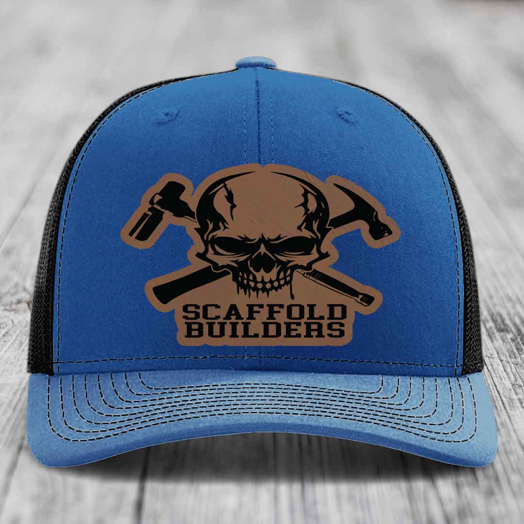 Scaffold Builders - Leather Patch Hat - Dark Brown to Black Patch - Richardson 112 Snapback Trucker Hat