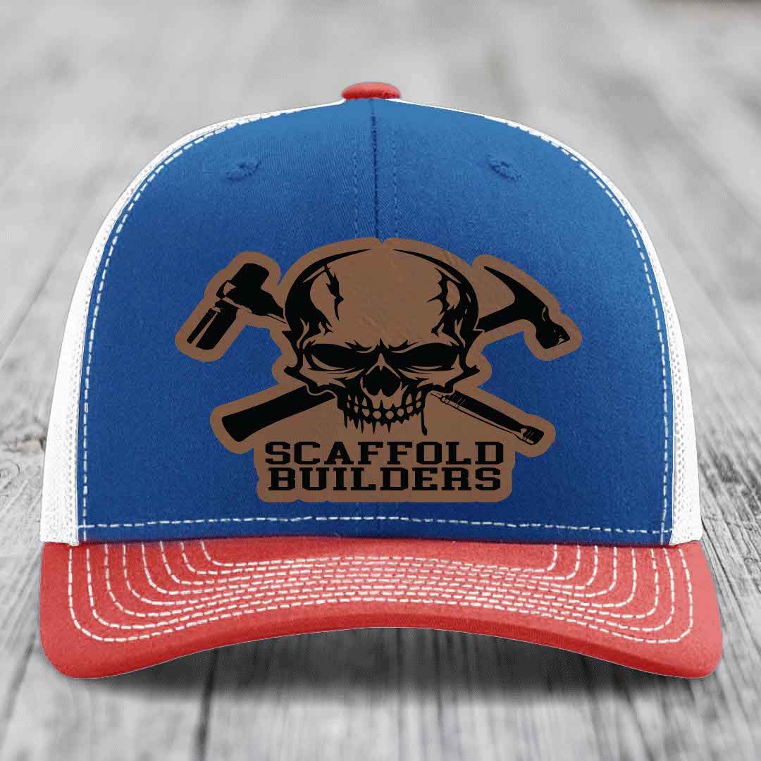 Scaffold Builders - Leather Patch Hat - Dark Brown to Black Patch - Richardson 112 Snapback Trucker Hat