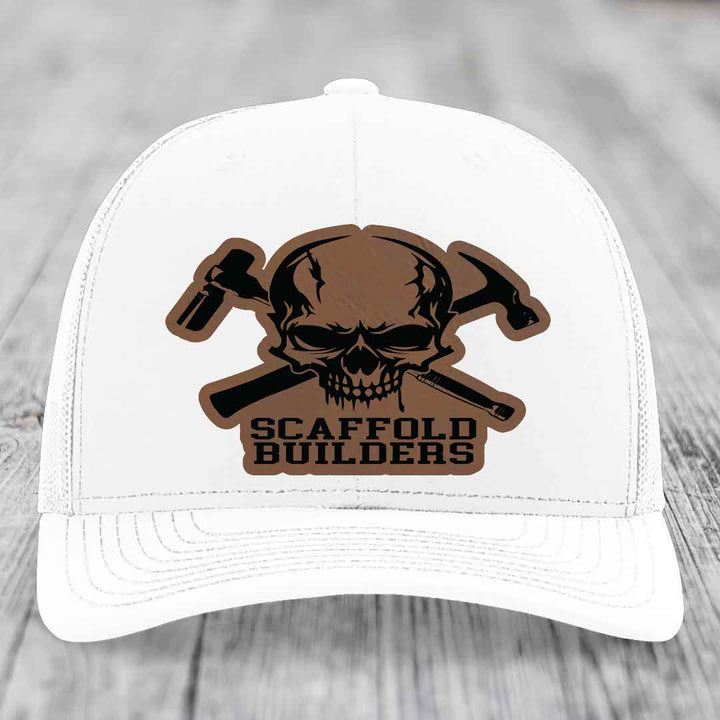 Scaffold Builders - Leather Patch Hat - Dark Brown to Black Patch - Richardson 112 Snapback Trucker Hat