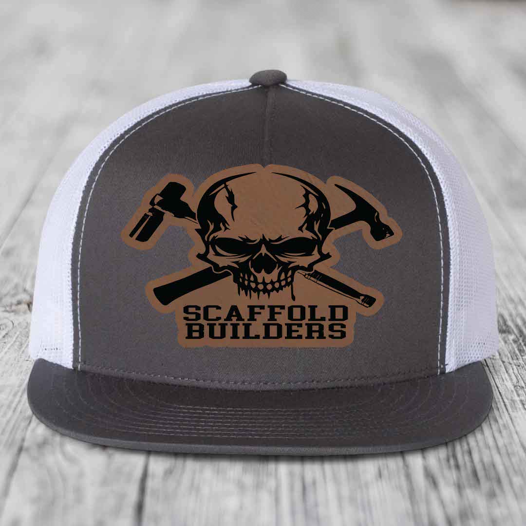Scaffold Builders - Leather Patch Hat - Dark Brown to Black Patch - Yupoong 6006 Snapback Flatbill Hat