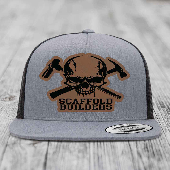 Scaffold Builders - Leather Patch Hat - Dark Brown to Black Patch - Yupoong 6006 Snapback Flatbill Hat