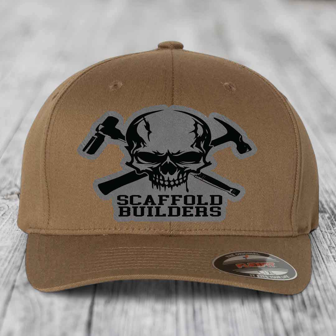 Scaffold Builders - Leather Patch Hat - Grey to Black Patch - Flexfit 6277 Fitted Hat