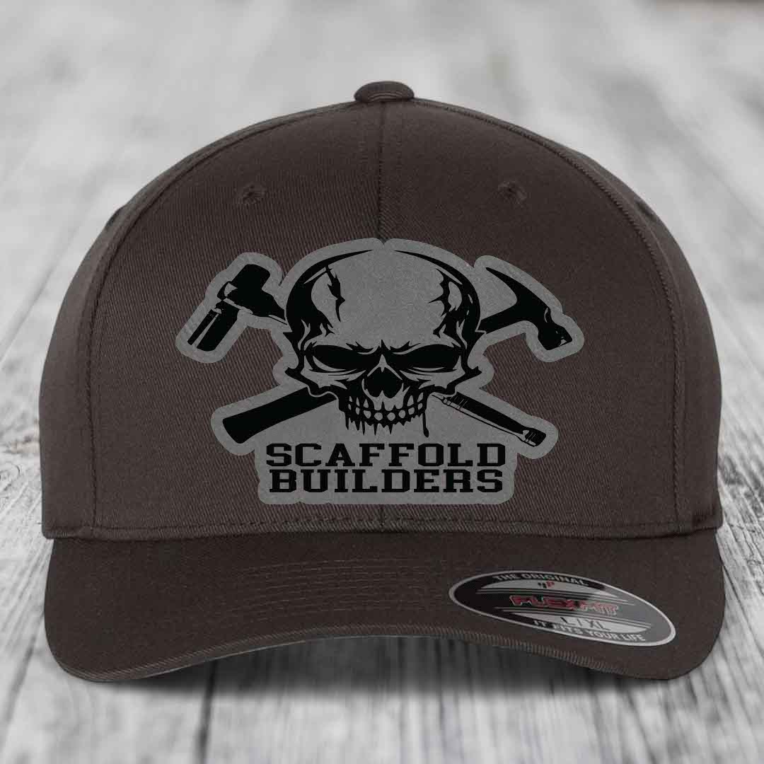 Scaffold Builders - Leather Patch Hat - Grey to Black Patch - Flexfit 6277 Fitted Hat