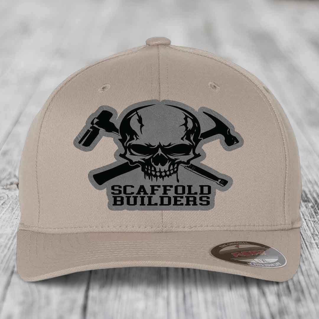 Scaffold Builders - Leather Patch Hat - Grey to Black Patch - Flexfit 6277 Fitted Hat