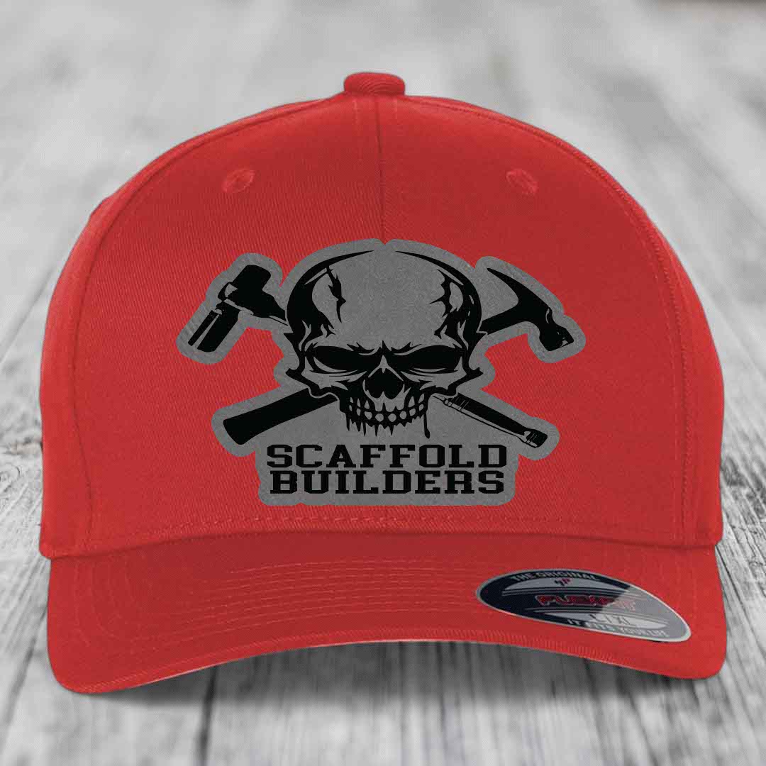 Scaffold Builders - Leather Patch Hat - Grey to Black Patch - Flexfit 6277 Fitted Hat