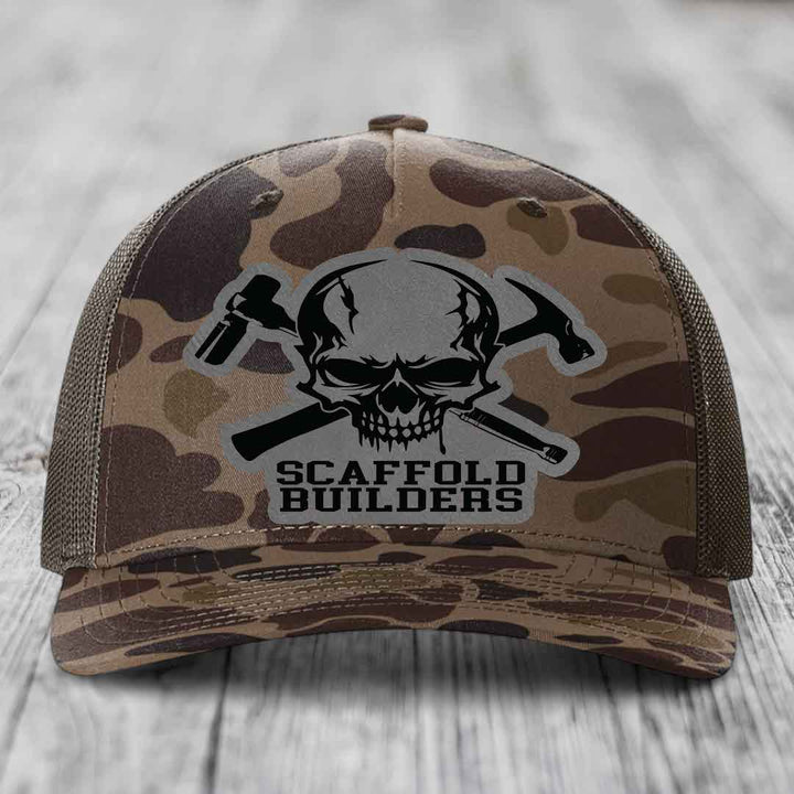 Scaffold Builders - Leather Patch Hat - Grey to Black Patch - Richardson 112PFP Snapback Trucker Hat