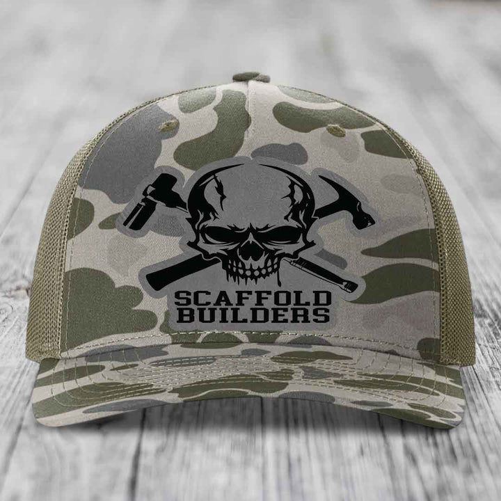 Scaffold Builders - Leather Patch Hat - Grey to Black Patch - Richardson 112PFP Snapback Trucker Hat