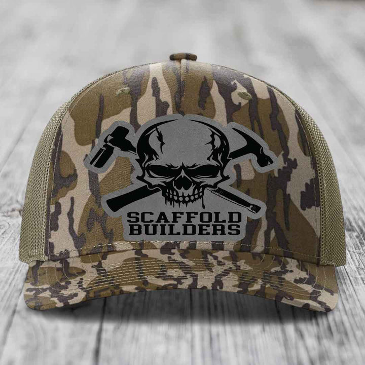 Scaffold Builders - Leather Patch Hat - Grey to Black Patch - Richardson 112PFP Snapback Trucker Hat