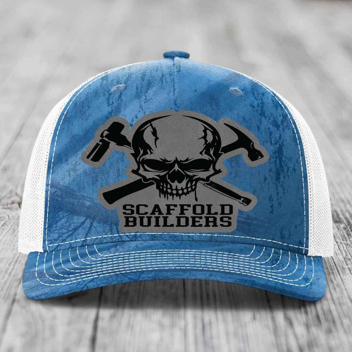 Scaffold Builders - Leather Patch Hat - Grey to Black Patch - Richardson 112PFP Snapback Trucker Hat