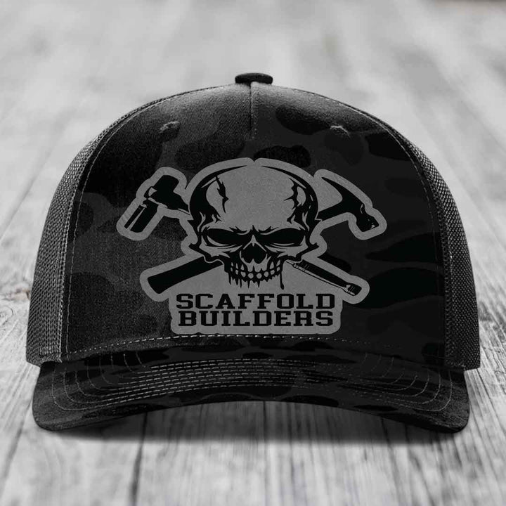 Scaffold Builders - Leather Patch Hat - Grey to Black Patch - Richardson 112PFP Snapback Trucker Hat