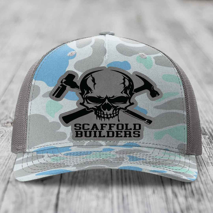 Scaffold Builders - Leather Patch Hat - Grey to Black Patch - Richardson 112PFP Snapback Trucker Hat