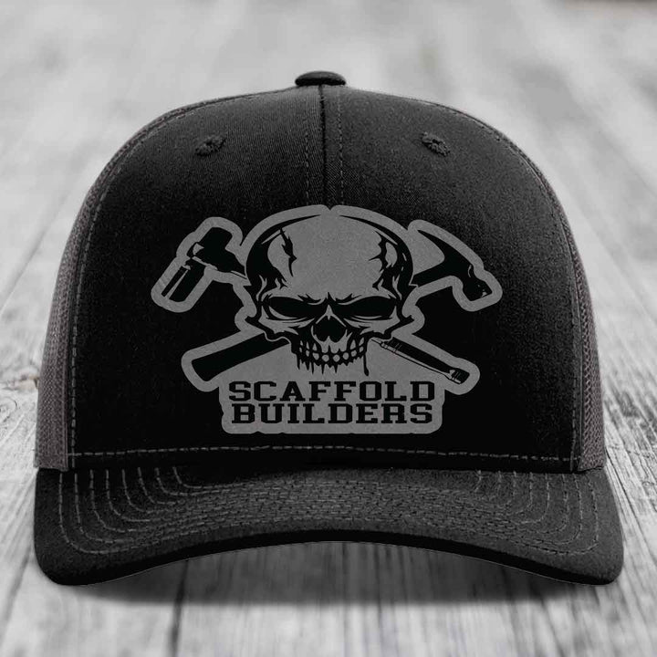 Scaffold Builders - Leather Patch Hat - Grey to Black Patch - Richardson 112 Snapback Trucker Hat