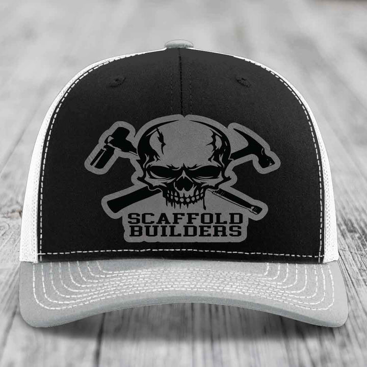 Scaffold Builders - Leather Patch Hat - Grey to Black Patch - Richardson 112 Snapback Trucker Hat