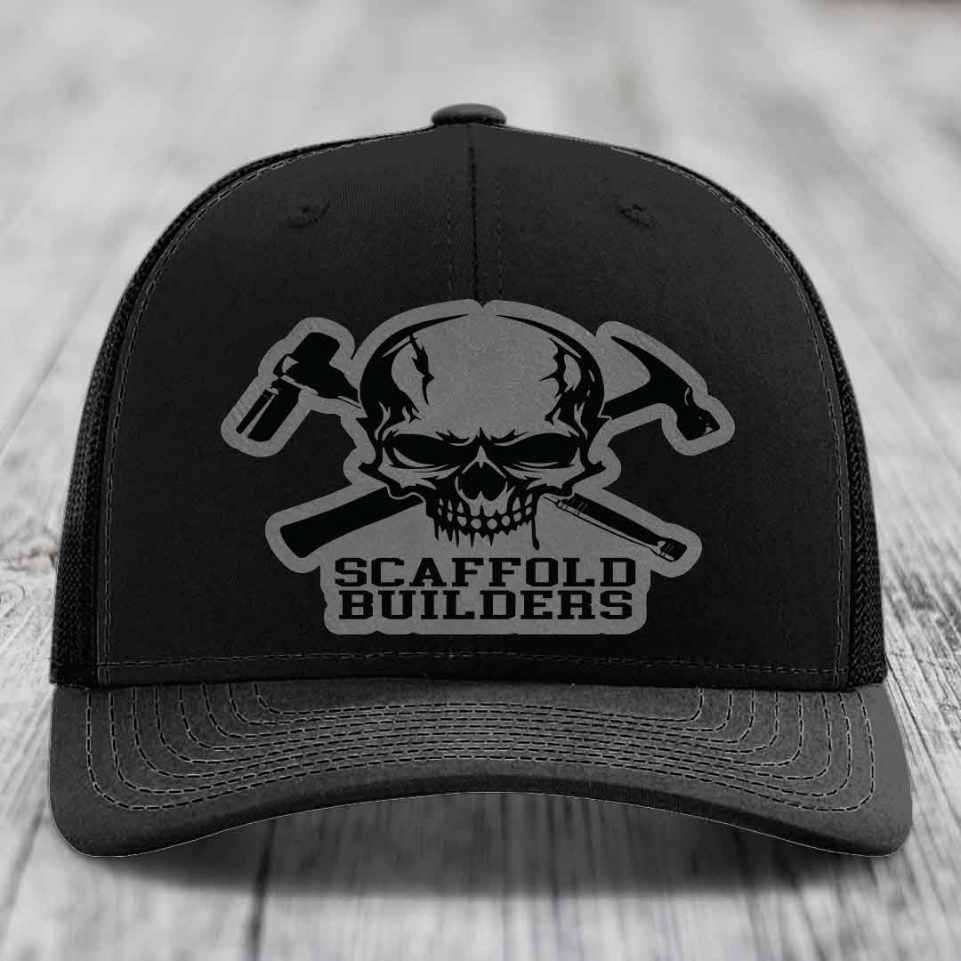 Scaffold Builders - Leather Patch Hat - Grey to Black Patch - Richardson 112 Snapback Trucker Hat