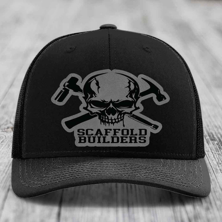 Scaffold Builders - Leather Patch Hat - Grey to Black Patch - Richardson 112 Snapback Trucker Hat
