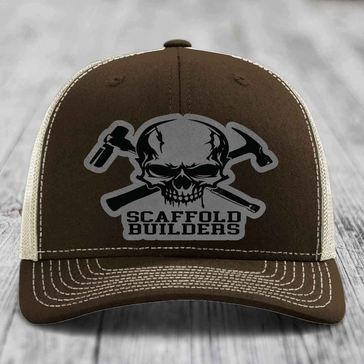 Scaffold Builders - Leather Patch Hat - Grey to Black Patch - Richardson 112 Snapback Trucker Hat
