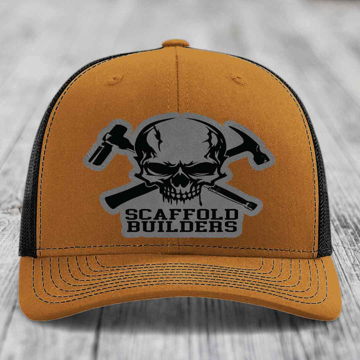 Scaffold Builders - Leather Patch Hat - Grey to Black Patch - Richardson 112 Snapback Trucker Hat