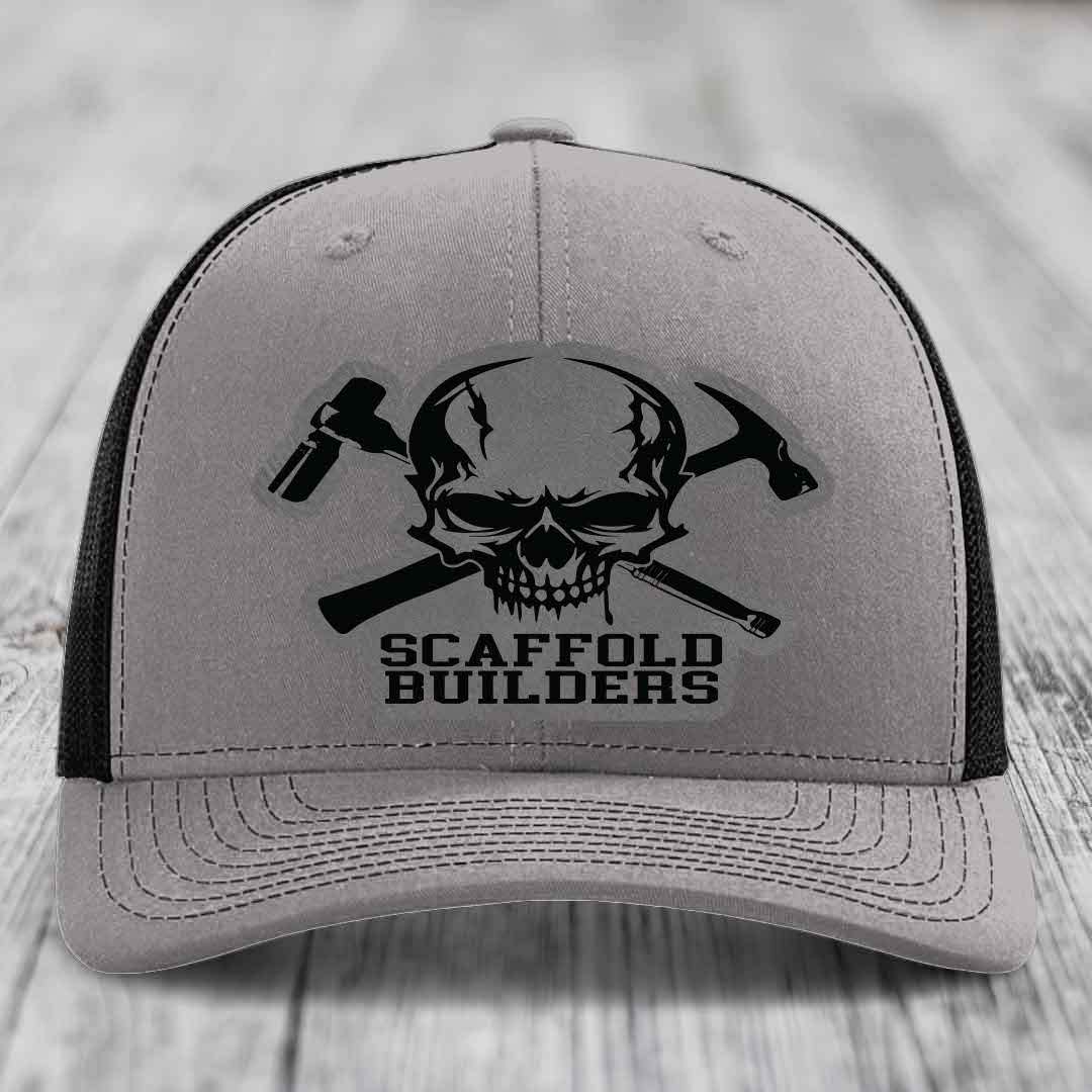 Scaffold Builders - Leather Patch Hat - Grey to Black Patch - Richardson 112 Snapback Trucker Hat