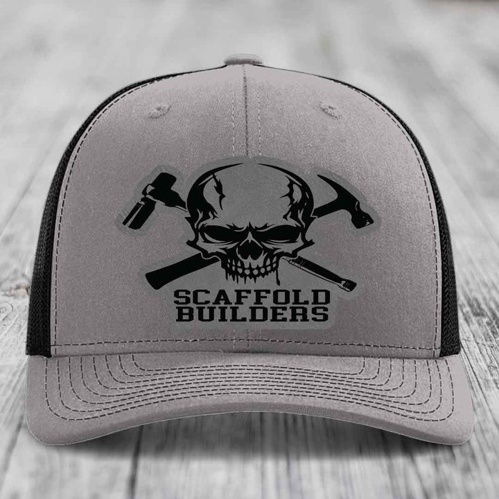 Scaffold Builders - Leather Patch Hat - Grey to Black Patch - Richardson 112 Snapback Trucker Hat