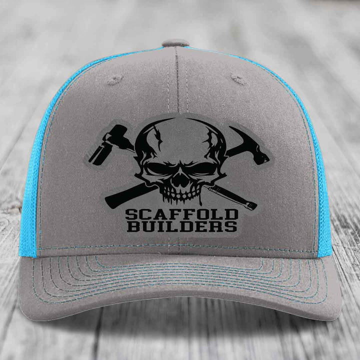 Scaffold Builders - Leather Patch Hat - Grey to Black Patch - Richardson 112 Snapback Trucker Hat