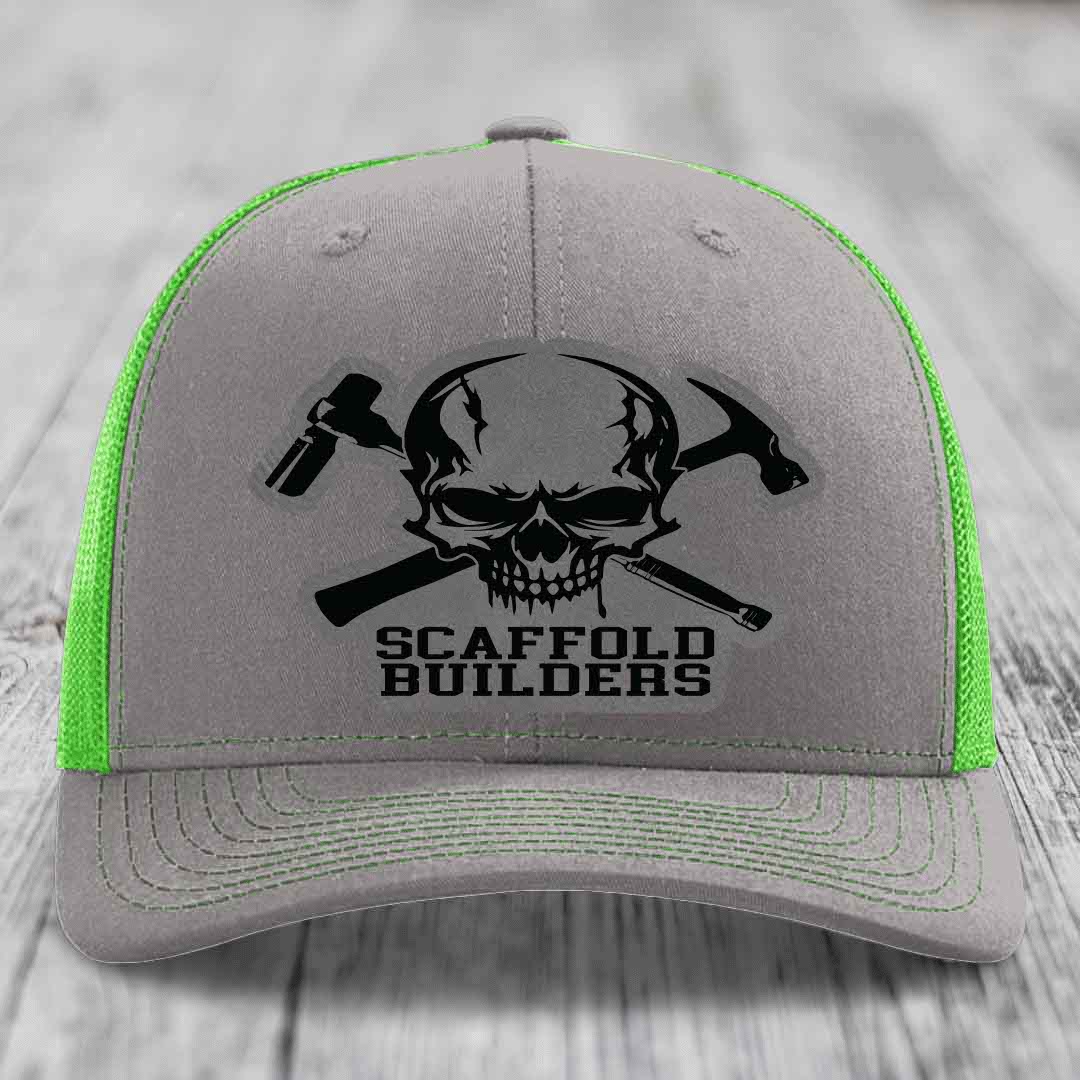 Scaffold Builders - Leather Patch Hat - Grey to Black Patch - Richardson 112 Snapback Trucker Hat