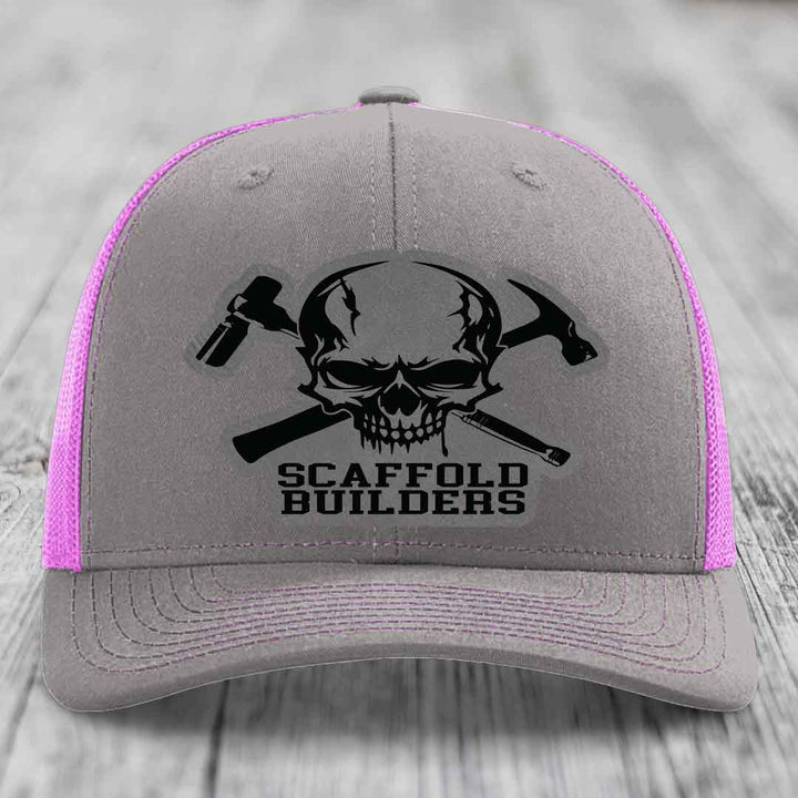 Scaffold Builders - Leather Patch Hat - Grey to Black Patch - Richardson 112 Snapback Trucker Hat