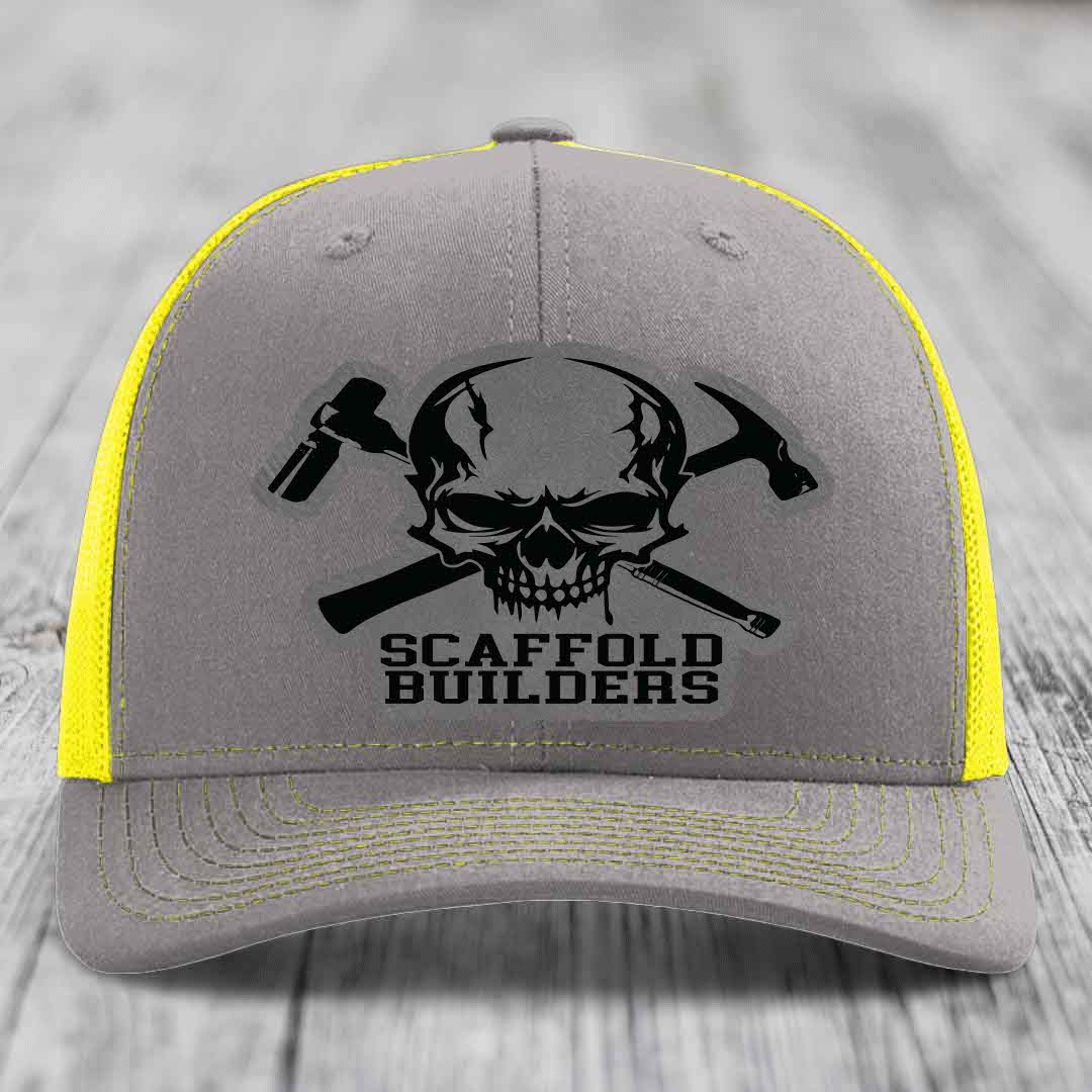 Scaffold Builders - Leather Patch Hat - Grey to Black Patch - Richardson 112 Snapback Trucker Hat