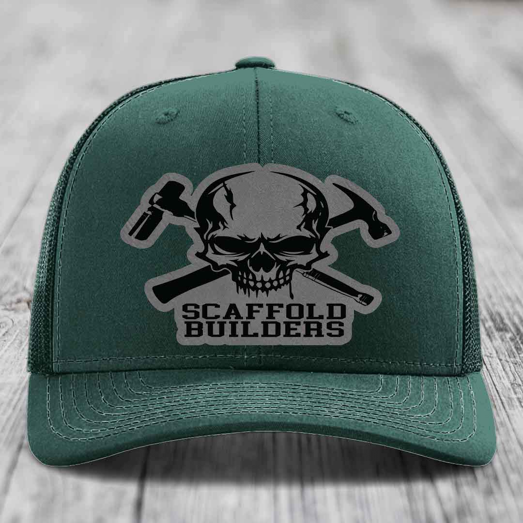 Scaffold Builders - Leather Patch Hat - Grey to Black Patch - Richardson 112 Snapback Trucker Hat