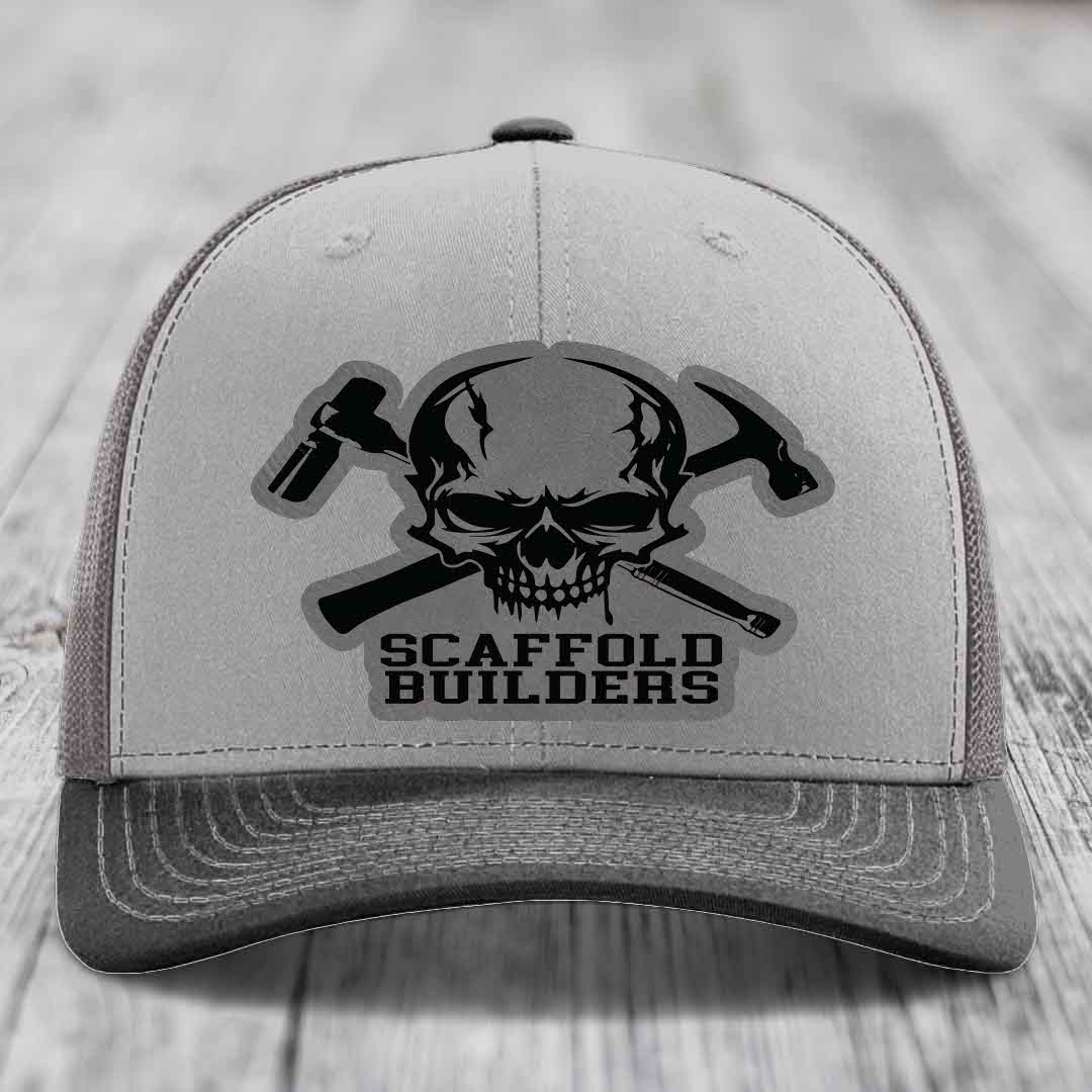 Scaffold Builders - Leather Patch Hat - Grey to Black Patch - Richardson 112 Snapback Trucker Hat