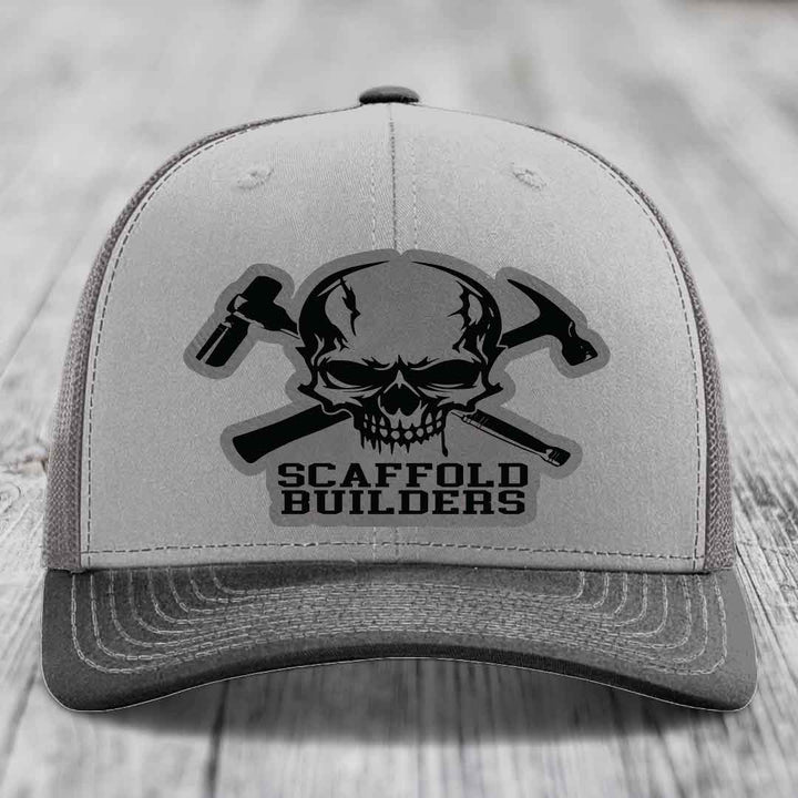 Scaffold Builders - Leather Patch Hat - Grey to Black Patch - Richardson 112 Snapback Trucker Hat