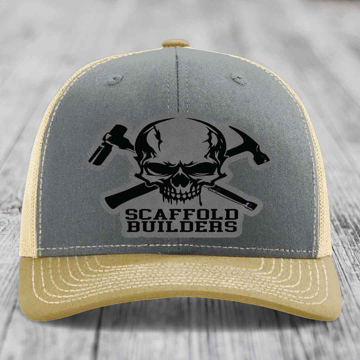 Scaffold Builders - Leather Patch Hat - Grey to Black Patch - Richardson 112 Snapback Trucker Hat