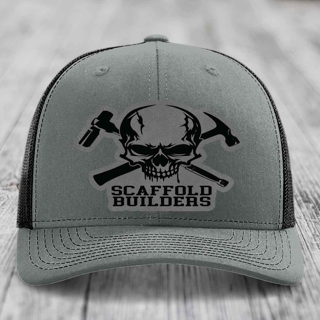 Scaffold Builders - Leather Patch Hat - Grey to Black Patch - Richardson 112 Snapback Trucker Hat