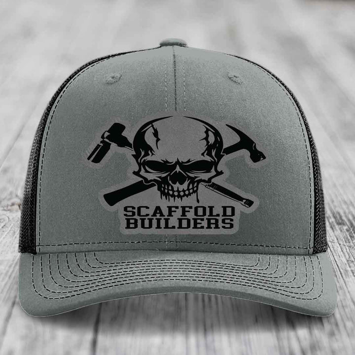 Scaffold Builders - Leather Patch Hat - Grey to Black Patch - Richardson 112 Snapback Trucker Hat