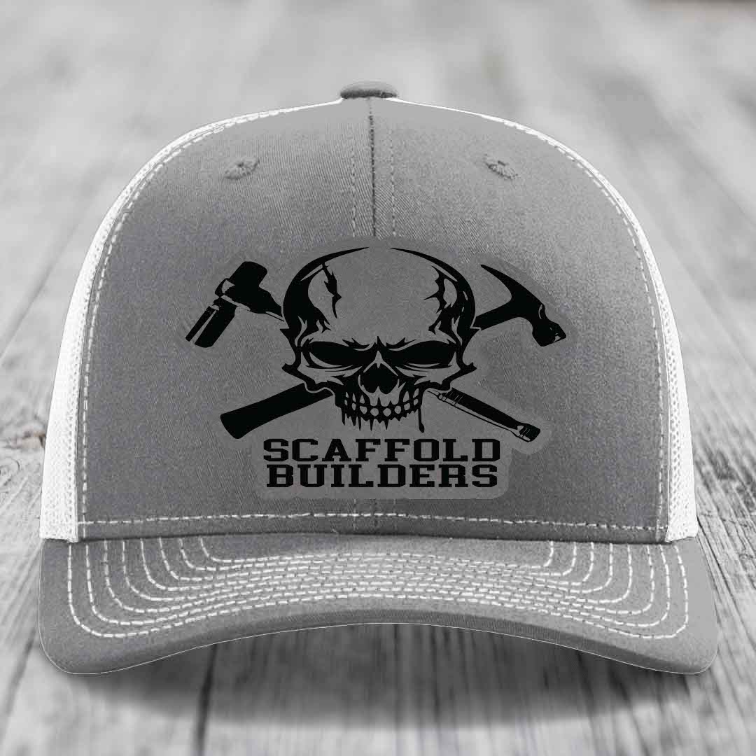 Scaffold Builders - Leather Patch Hat - Grey to Black Patch - Richardson 112 Snapback Trucker Hat