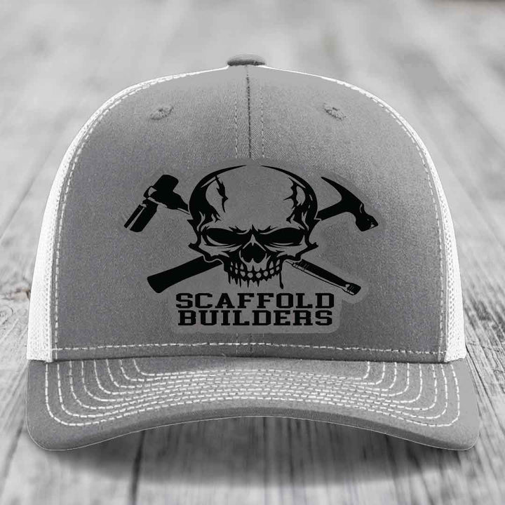 Scaffold Builders - Leather Patch Hat - Grey to Black Patch - Richardson 112 Snapback Trucker Hat