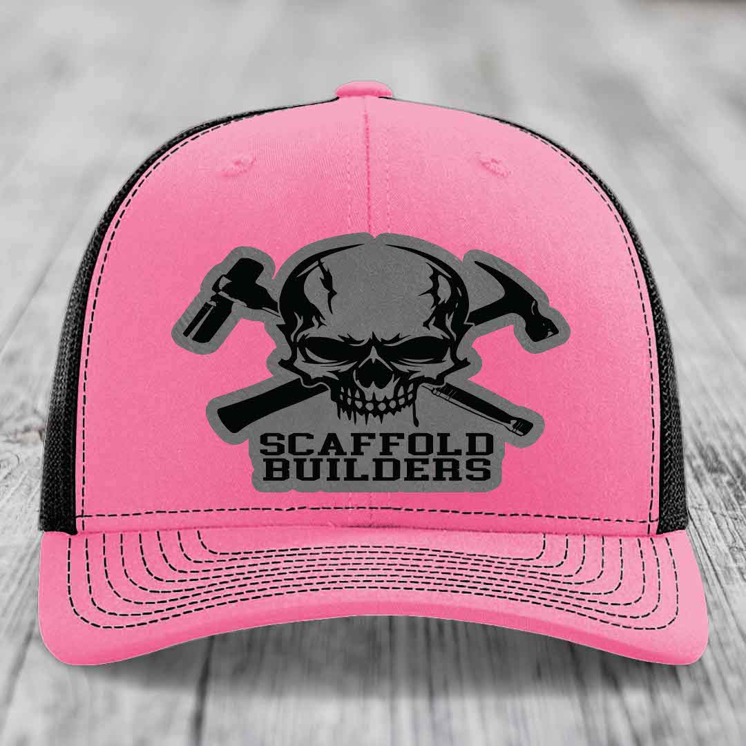 Scaffold Builders - Leather Patch Hat - Grey to Black Patch - Richardson 112 Snapback Trucker Hat