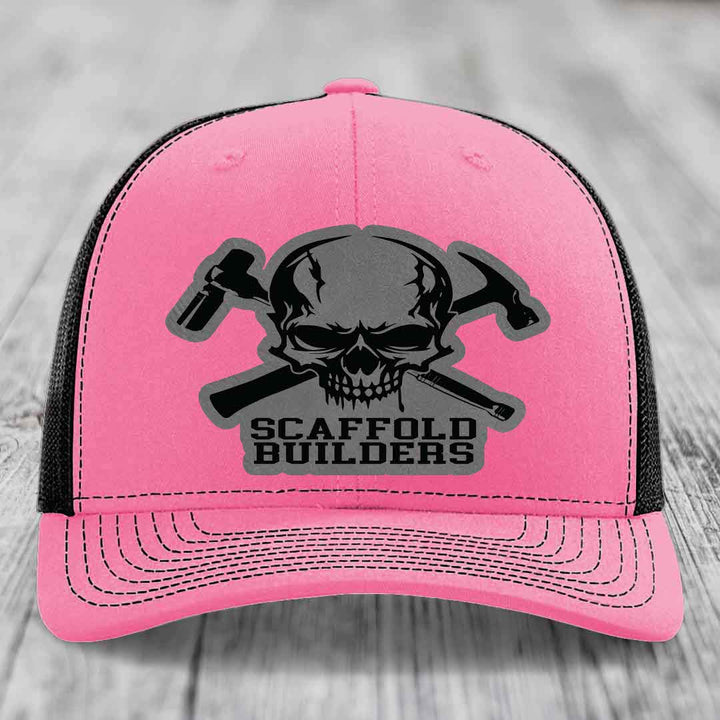 Scaffold Builders - Leather Patch Hat - Grey to Black Patch - Richardson 112 Snapback Trucker Hat
