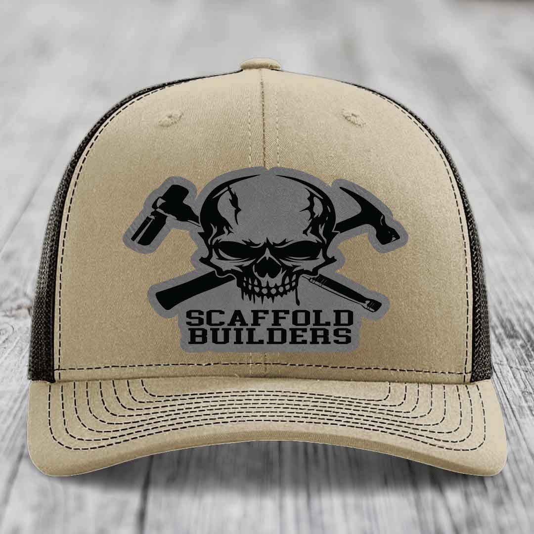 Scaffold Builders - Leather Patch Hat - Grey to Black Patch - Richardson 112 Snapback Trucker Hat