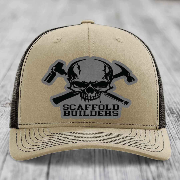Scaffold Builders - Leather Patch Hat - Grey to Black Patch - Richardson 112 Snapback Trucker Hat