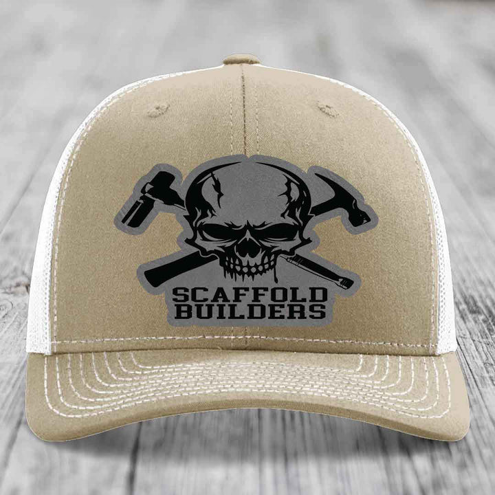 Scaffold Builders - Leather Patch Hat - Grey to Black Patch - Richardson 112 Snapback Trucker Hat