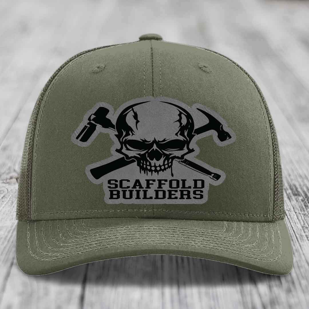 Scaffold Builders - Leather Patch Hat - Grey to Black Patch - Richardson 112 Snapback Trucker Hat