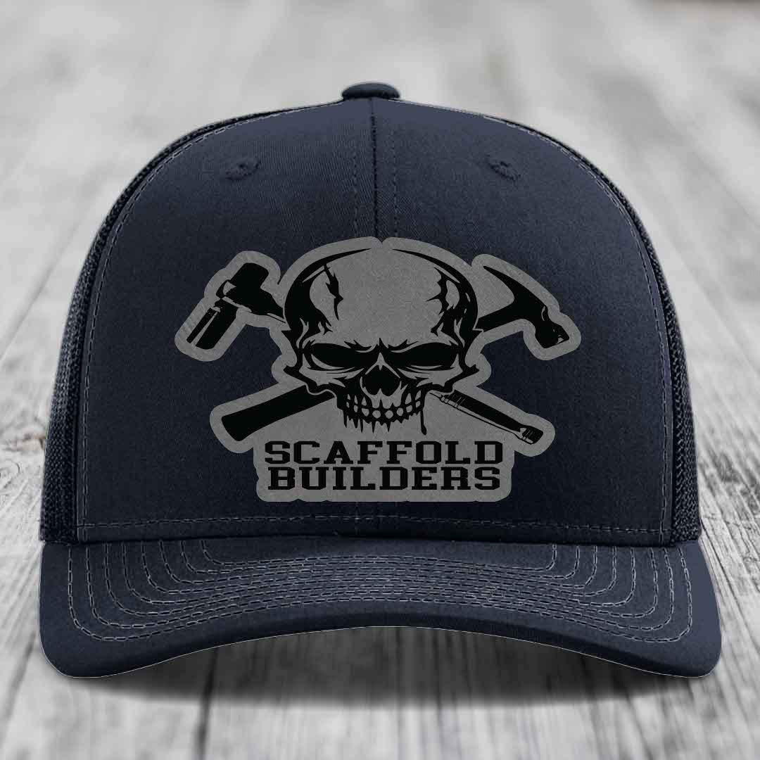 Scaffold Builders - Leather Patch Hat - Grey to Black Patch - Richardson 112 Snapback Trucker Hat