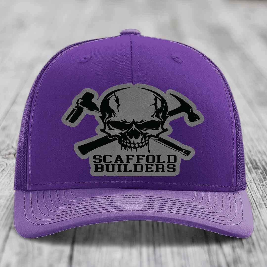 Scaffold Builders - Leather Patch Hat - Grey to Black Patch - Richardson 112 Snapback Trucker Hat