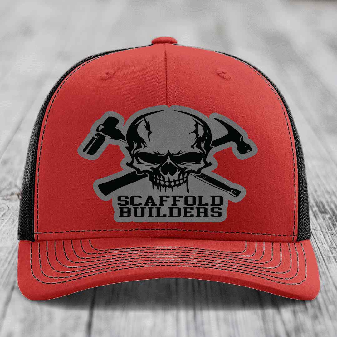 Scaffold Builders - Leather Patch Hat - Grey to Black Patch - Richardson 112 Snapback Trucker Hat