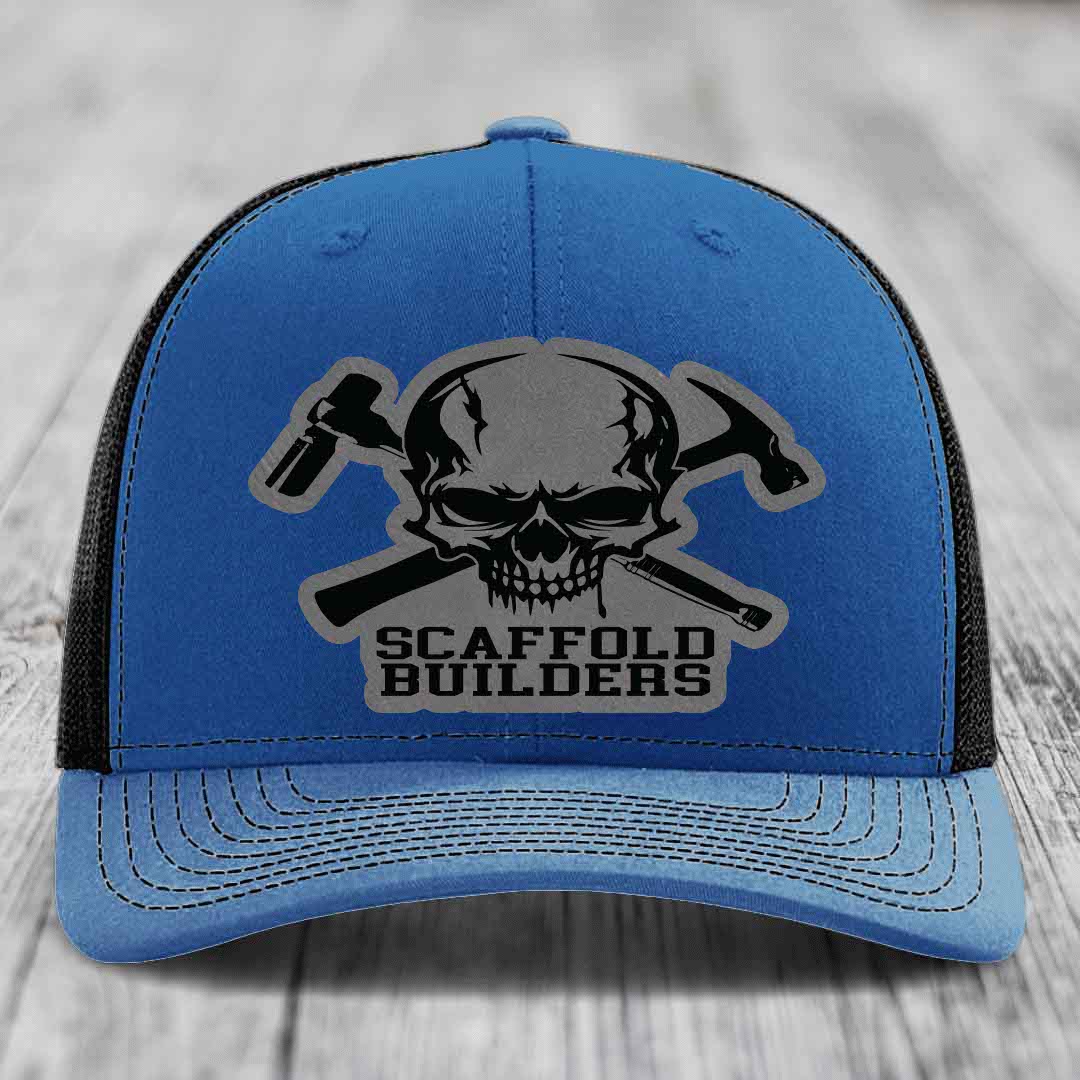 Scaffold Builders - Leather Patch Hat - Grey to Black Patch - Richardson 112 Snapback Trucker Hat
