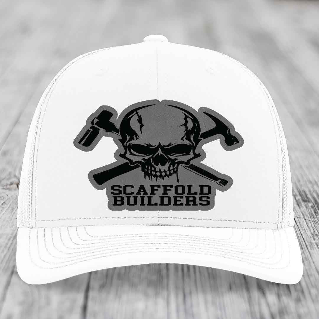Scaffold Builders - Leather Patch Hat - Grey to Black Patch - Richardson 112 Snapback Trucker Hat