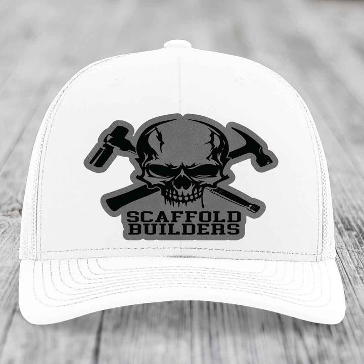 Scaffold Builders - Leather Patch Hat - Grey to Black Patch - Richardson 112 Snapback Trucker Hat