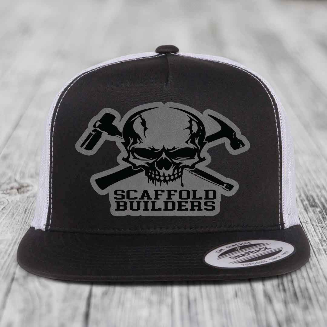 Scaffold Builders - Leather Patch Hat - Grey to Black Patch - Yupoong 6006 Snapback Flatbill Hat
