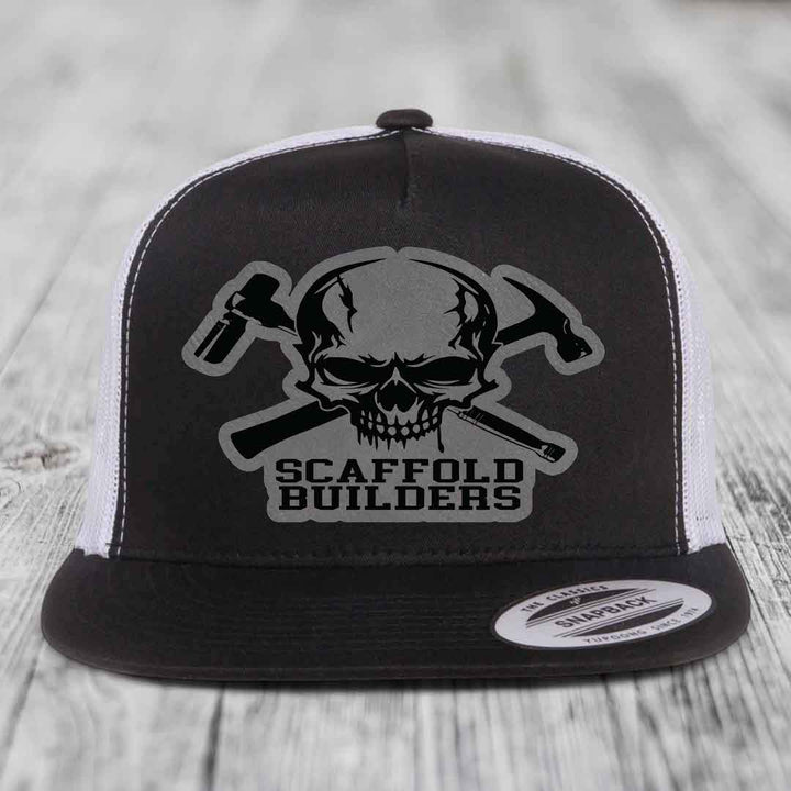 Scaffold Builders - Leather Patch Hat - Grey to Black Patch - Yupoong 6006 Snapback Flatbill Hat
