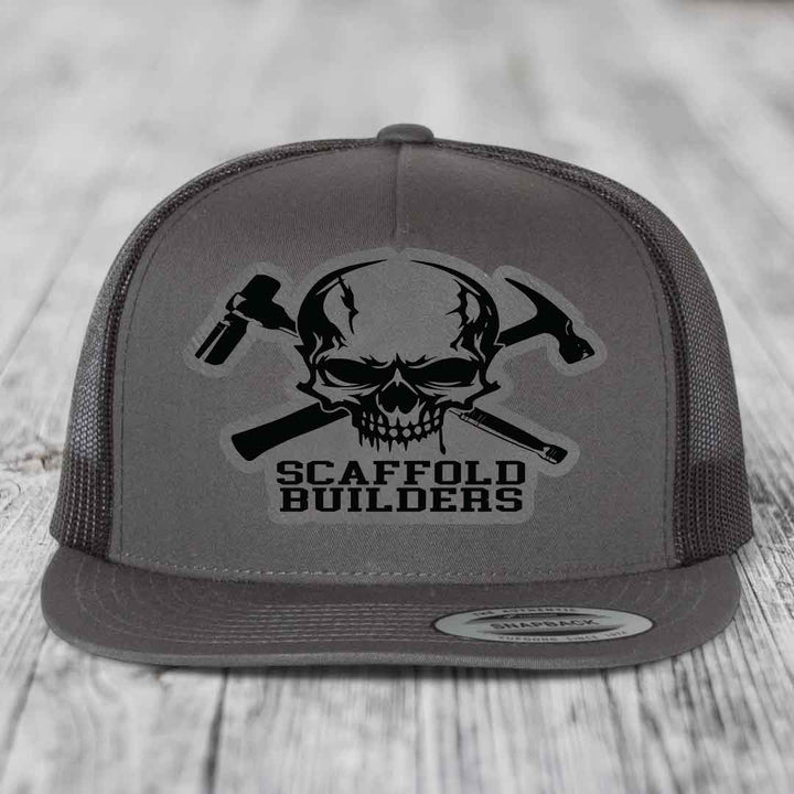Scaffold Builders - Leather Patch Hat - Grey to Black Patch - Yupoong 6006 Snapback Flatbill Hat